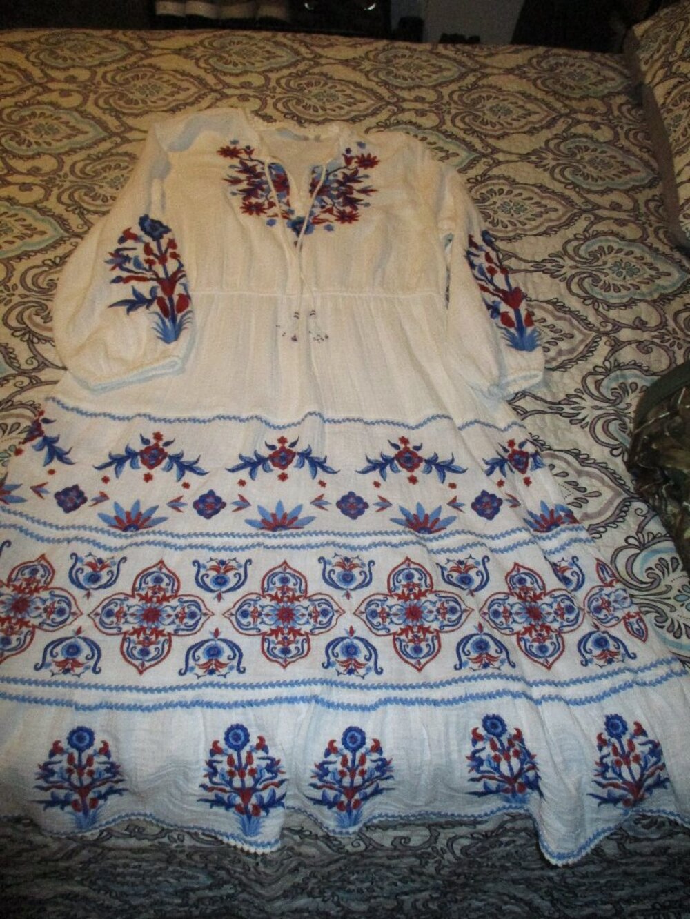 SOFT SURROUNDINGS Sarnia Embroidered  Midi Cotton Gauze Dress XLarge - Picture 2 of 9